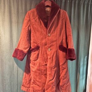 Vintage Burgundy and Brown Women's Coat